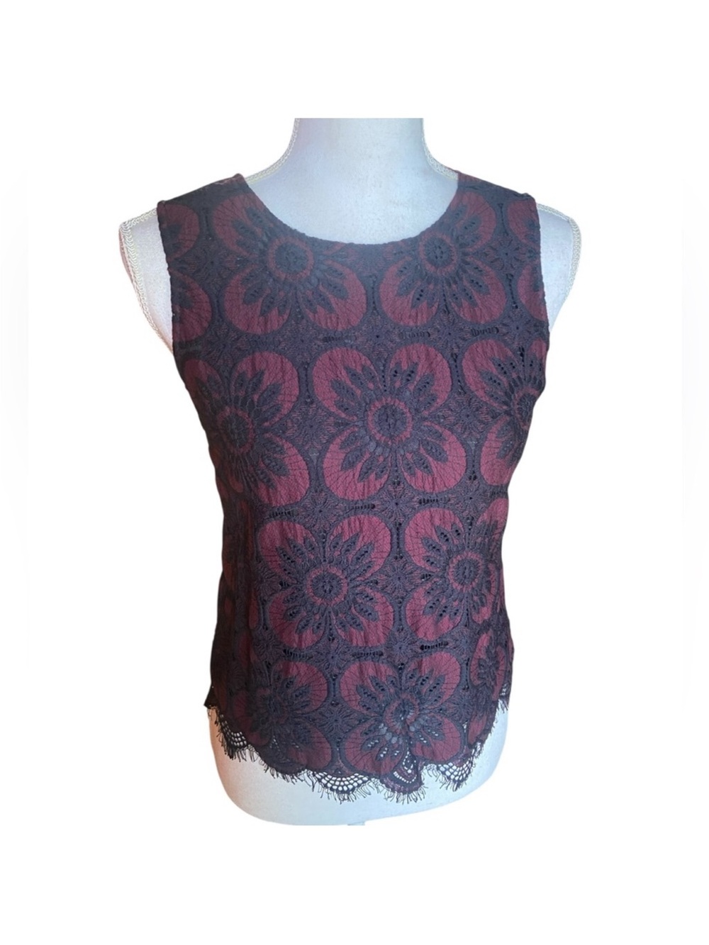 Banana Republic Burgundy and Black Floral Lace Camisole